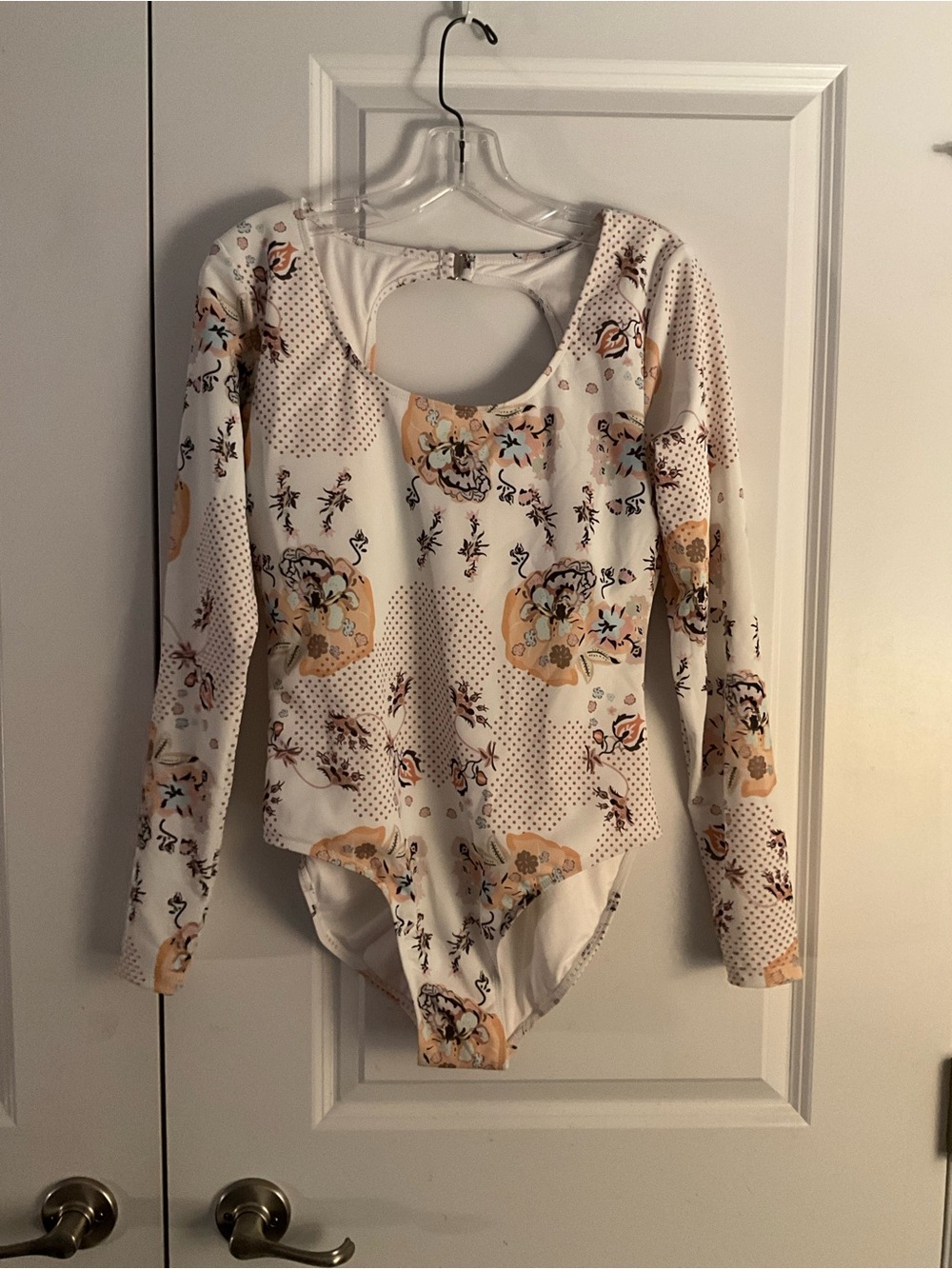 White Floral Long Sleeve swimsuit with Cutout size xl